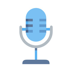 Flat design microphone icon in blue shades isolated on black background