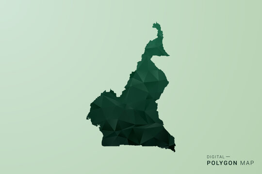 Cameroon Map - Green Polygon Style Vector Illustration, Low Poly Geometric Design with Clean Silhouette on soft green Background.