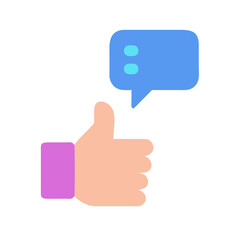 Thumbs up with message bubble icon signifying online approval and positive feedback