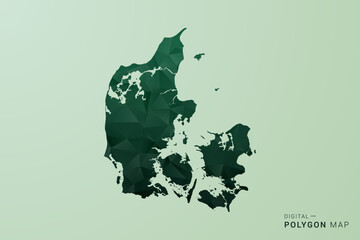 Obraz premium Denmark Map - Green Polygon Style Vector Illustration, Low Poly Geometric Design with Clean Silhouette on soft green Background.
