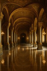 Grand Golden Hall with Ornate Columns and Arches