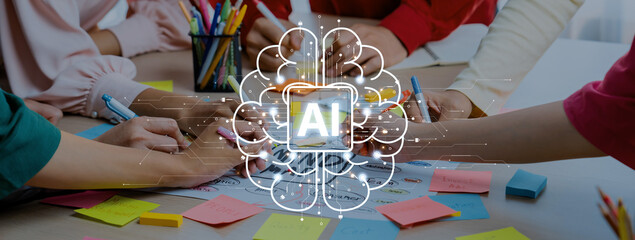 Engaging collaboration scene showcasing teamwork and creativity with hands working on colorful...