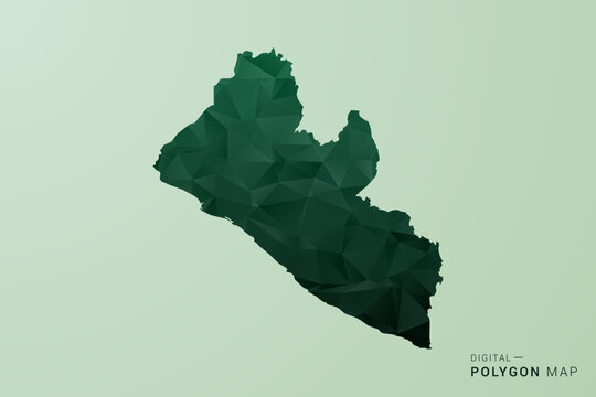 Liberia Map - Green Polygon Style Vector Illustration, Low Poly Geometric Design with Clean Silhouette on soft green Background.
