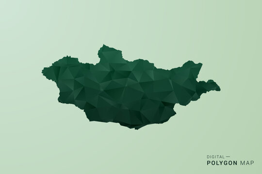 Mongolia Map - Green Polygon Style Vector Illustration, Low Poly Geometric Design with Clean Silhouette on soft green Background.