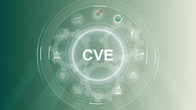 CVE acronym. Common vulnerabilities and exposures concept, business, modern technology, internet and social media icons. Motion graphics of icon symbol background