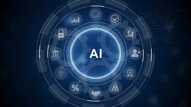 ai agent- businessman working with virtual reality at office. Multi agent AI systems concept on black background. AI driven solutions streamline workflows, Motion graphics of icon symbol background