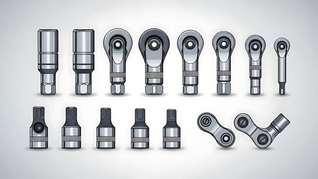 Socket Wrench Set Tools on White Background.