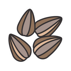 Fototapeta premium Graphic sunflower seeds arrangement against black background, featuring natural hues and simple design
