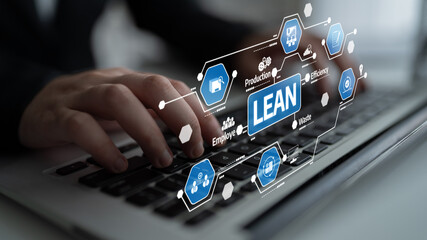Obraz premium Modern business technology integrates lean management concepts to enhance efficiency and productivity. Focus on data-driven solutions and teamwork to drive growth. Tessel