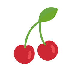 Minimalist flat illustration of two vibrant red cherries against a stark black background