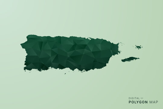 Puerto Rico Map - Green Polygon Style Vector Illustration, Low Poly Geometric Design with Clean Silhouette on soft green Background.