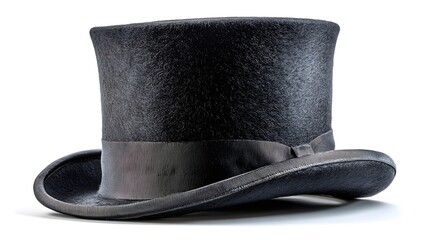 Classic Black Top Hat Isolated on White Background.