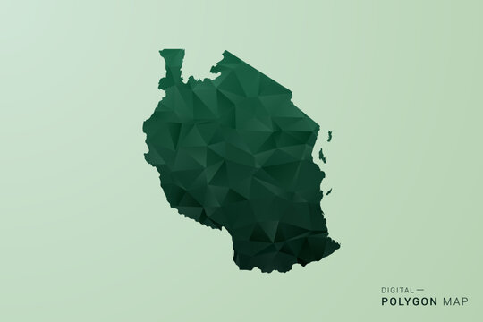 Tanzania Map - Green Polygon Style Vector Illustration, Low Poly Geometric Design with Clean Silhouette on soft green Background.