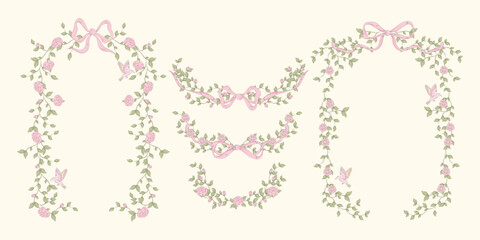 Plakat Rose Garland Frames With Ribbons and Bows