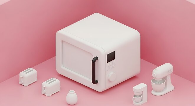 White 3D Printer with Accessories on Pink.