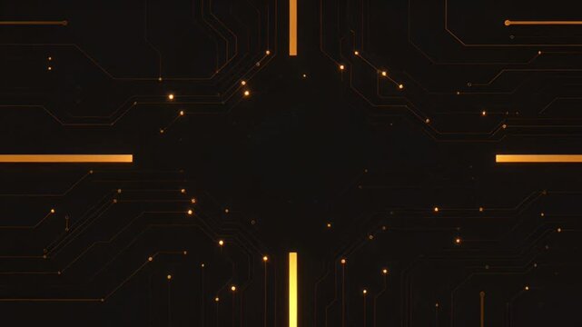 Dynamic Golden Circuit Board Design with Shimmering Particles, Creating an Abstract High-Tech Background for Digital Projects and Presentations