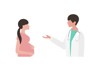 Fototapeta premium 妊婦に医療説明をする医師のベクターイラスト素材（左向き）