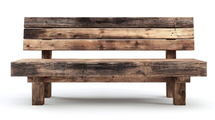Fototapeta premium Rustic Wooden Park Bench Isolated on White Background.