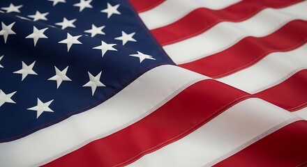 Fototapeta premium Flag Day USA Close-up Macro View of American Flag Fabric with Stars and Stripes united states