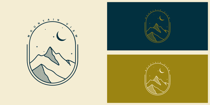 Minimalist mountain landscape logos with moon