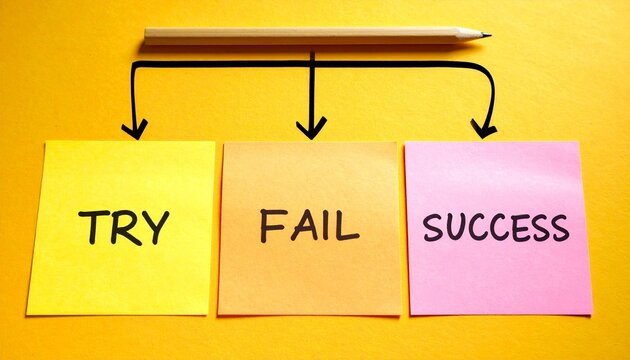 Try fail success sticky notes with arrows