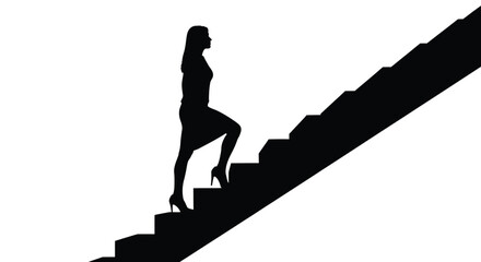 Woman ascending stairs in a striking black silhouette © Moni