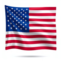 Fototapeta premium Waving American Flag on White Background Representing Patriotism and National Identity.
