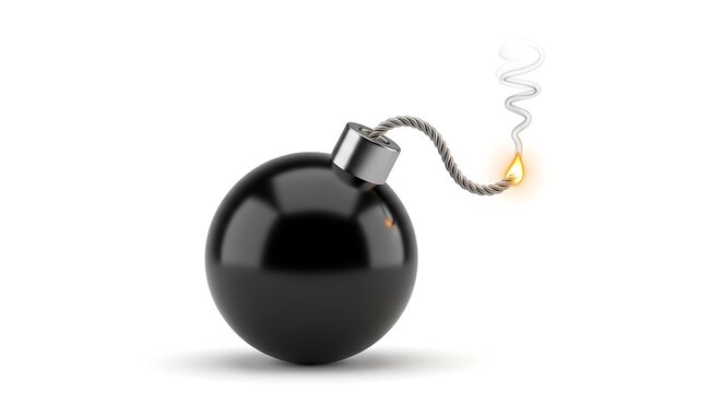Black Bomb with Lit Fuse Exploding.