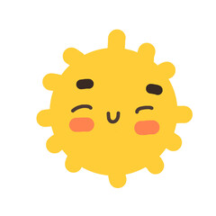 Obraz premium Cute smiling sun cartoon illustration isolated on transparent background. Happy sun clipart perfect for children's books, educational materials, stickers, posters, weather themes, and digital designs.
