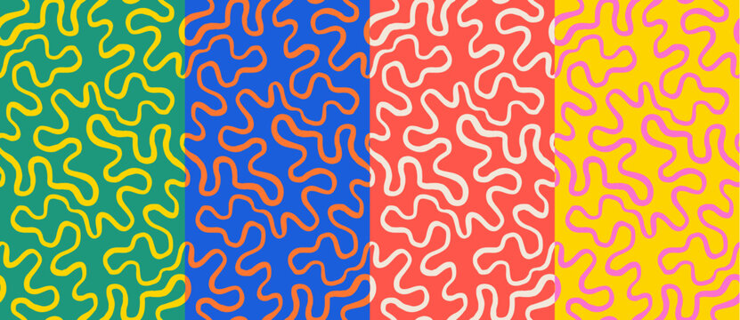 Fun line doodle abstract pattern, trendy squiggle style seamless scribble