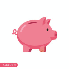 Obraz premium A pink piggy bank with a slot on top and a curly tail, isolated on white