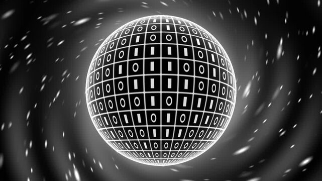 Digital Sphere Binary Code 0s and 1s Global Data Movement Loop Black and White
