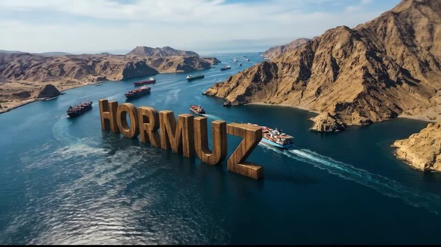 Strait of Hormuz Cargo ships pass through a strategic waterway.