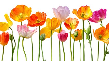 Naklejka premium Vibrant Assortment of California Poppies in Full Bloom Against a White Background.