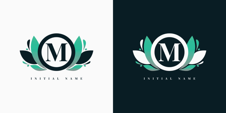 letter m logo, green leaves, business branding