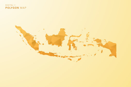 Indonesia Map - Polygon style vector illustration in yellow and orange low poly geometric design, modern minimal silhouette, isolated for infographic.