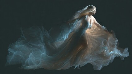 Ethereal Woman in Flowing Gown with Mystical Light