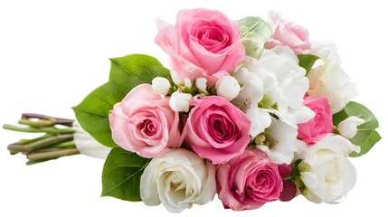 Naklejka premium Beautiful Bouquet of Pink and White Roses with Green Leaves.