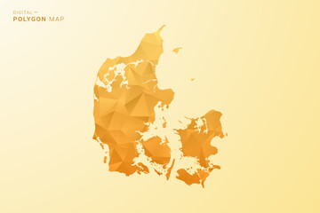 Obraz premium Denmark Map - Polygon style vector illustration in yellow and orange low poly geometric design, modern minimal silhouette, isolated for infographic.