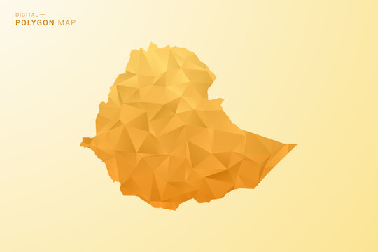 Ethiopia Map - Polygon style vector illustration in yellow and orange low poly geometric design, modern minimal silhouette, isolated for infographic.