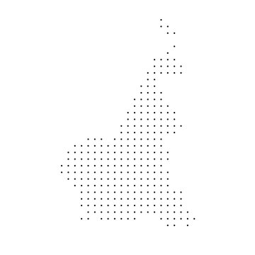 Cameroon country dotted map. Black spot pixel illustration isolated on white background. Vector circle mosaic.