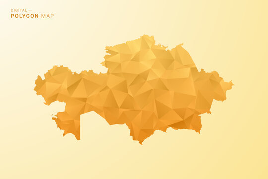 Kazakhstan Map - Polygon style vector illustration in yellow and orange low poly geometric design, modern minimal silhouette, isolated for infographic.