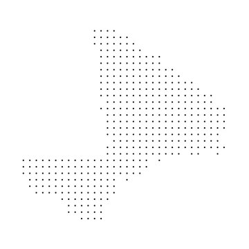 Mali country dotted map. Black spot pixel illustration isolated on white background. Vector circle mosaic.
