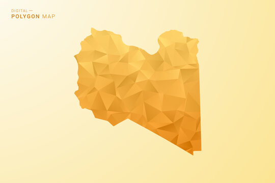 Libya Map - Polygon style vector illustration in yellow and orange low poly geometric design, modern minimal silhouette, isolated for infographic.