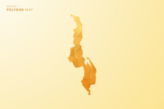 Malawi Map - Polygon style vector illustration in yellow and orange low poly geometric design, modern minimal silhouette, isolated for infographic.