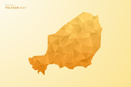 Niger Map - Polygon style vector illustration in yellow and orange low poly geometric design, modern minimal silhouette, isolated for infographic.