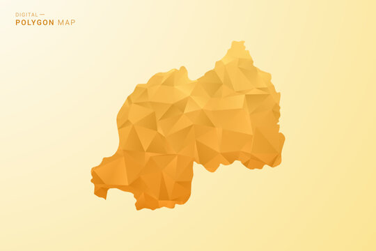 Rwanda Map - Polygon style vector illustration in yellow and orange low poly geometric design, modern minimal silhouette, isolated for infographic.