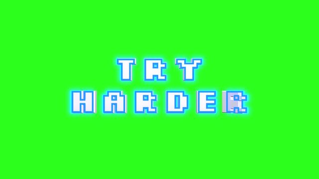 Try Harder 3D retro style text message spinning animation on green background