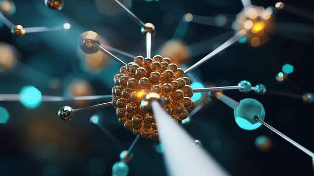 Futuristic Atomic Network with Glowing Nanotechnology Core photorealistic macro scene of a futuristic molecular network forming a hexagonal lattice across a glowing technological  4K