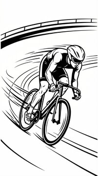 Dynamic track cyclist in action, sprinting powerfully during a keirin race on an outdoor velodrome.